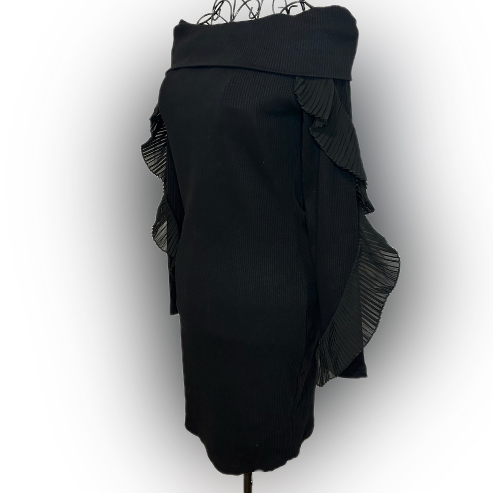 Black Off-Shoulder Bodycon Dress w/ Ruffle Sleeves | NWT